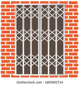 Iron gate on Brick wall building