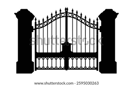 Iron gate vector illustration, icon style, detailed vector, monochrome design, minimalist design, isolated on a white background