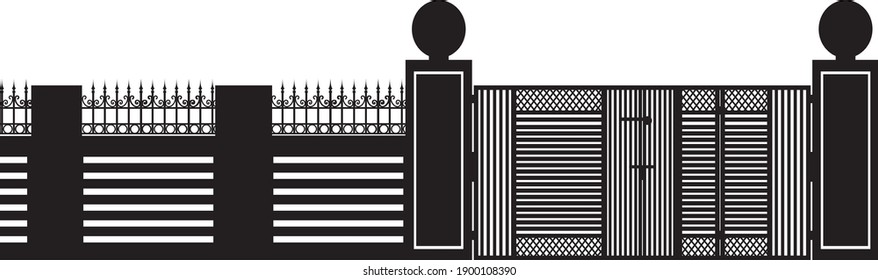 Iron gate vector silhouette trendy graphics design.