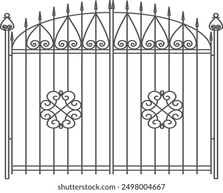 Iron gates. Forged vintage mansion metal entrance