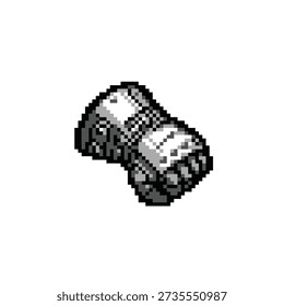 Iron gauntlet pixel art sprite of a grey armored glove with mechanical joints