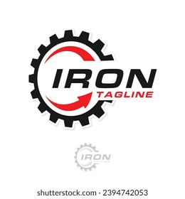 Iron gear logo emblem design template with recycle icon vector isolated