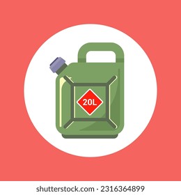 iron green canister for storing gasoline. flat vector illustration.