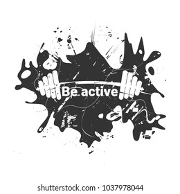 Iron gym weight. White object on black background. Grunge vector illustration