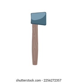 Iron hammer or axe with wooden handle isolated on white background. Hammer flat vector illustration. Construction, home repair, carpentry concept