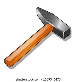 Iron hammer with wooden handle isolated on a white background. Vector cartoon close-up illustration