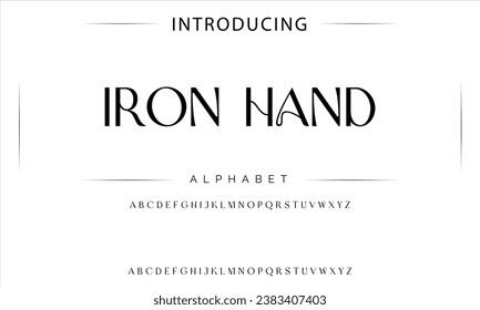 Iron Hand Premium luxe élégantes lettres et numéros d'alphabet. Élégante typographie Tech classique serif police décorative vintage rétro. Illustration vectorielle créative