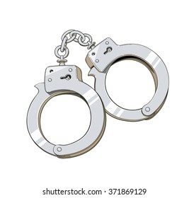 Iron handcuffs for criminalsa. Vector illustration. Isolated on white background. Transparent objects used for lights and shadows drawing