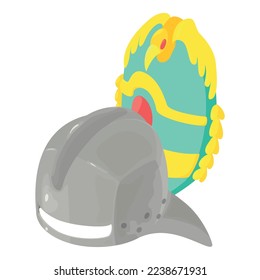 Iron helmet icon isometric vector. Warrior helmet on background of shield icon. History, retro armor, chivalry