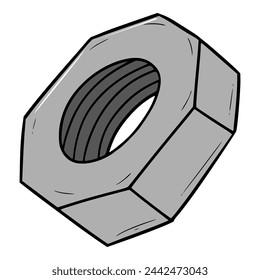 iron hexagonal nut illustration isolated vector