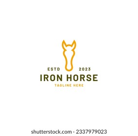 Iron horse line art logo design vector