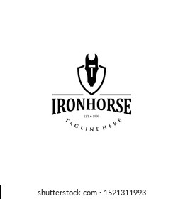 Iron Horse Logo Vintage Design Vector Stock