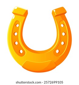 Iron horseshoe for a horse, lucky golden horseshoe. Attribute of the holiday of St. Patrick's Day. Horseshoe on a white background.