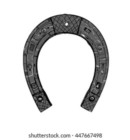 Iron horseshoe on a white background. Isolated object.  Vintage illustration.