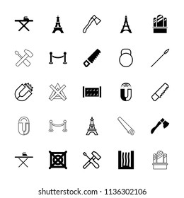 Iron icon. collection of 25 iron filled and outline icons such as fence, eiffel tower, ironing table, no dry cleaning, saw. editable iron icons for web and mobile.