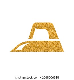 Iron icon in gold glitter texture. Sparkle luxury style vector illustration.