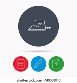 Iron icon. Ironing housework sign. Laundry service symbol. Calendar, pencil or edit and document file signs. Vector