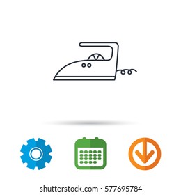Iron icon. Ironing housework sign. Laundry service symbol. Calendar, cogwheel and download arrow signs. Colored flat web icons. Vector