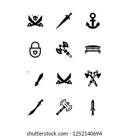 iron icon set about axe, sword, swords and bench vector set
