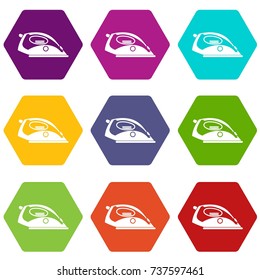 Iron icon set many color hexahedron isolated on white vector illustration