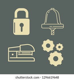 iron icon set with stapler, cogwheels and padlock vector illustration