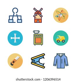 iron icon set. vector set about mill, cutter, stove and physics icons set.
