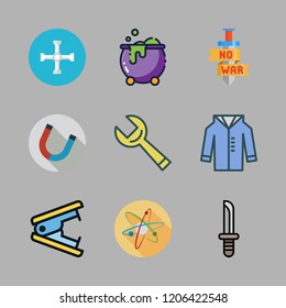 iron icon set. vector set about sword, wrench, stapler and coat icons set.