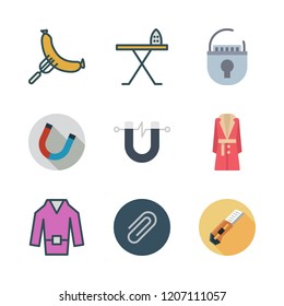iron icon set. vector set about sausage, cutter, paper clip and magnet icons set.