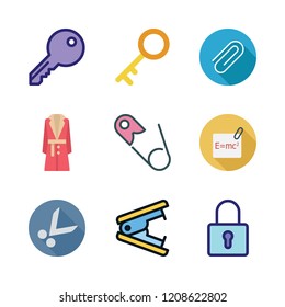 iron icon set. vector set about physics, coat, stapler and padlock icons set.