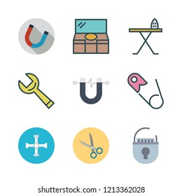 iron icon set. vector set about magnet, scissors, dresser and safety pin icons set.