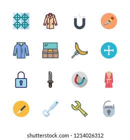 iron icon set. vector set about padlock, coat, wrench and dresser icons set.
