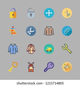 iron icon set. vector set about wrench, mill, scissors and padlock icons set.