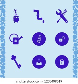 iron icon. iron vector icons set paper clip, open lock, wrench screwdriver and key