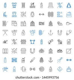 iron icons set. Collection of iron with laundry, anchor, detergent, knife, dumbbell, ironing, barbell, sewing, fence, kettlebell, cage, magnet. Editable and scalable iron icons.