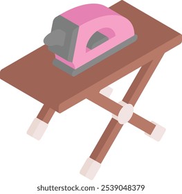 Iron with Ironing Boards isometric concept, Irons and Garment Steamers Stands vector icon design, Housekeeping symbol, Home cleaning sign, Janitorial and Sanitation stock illustration