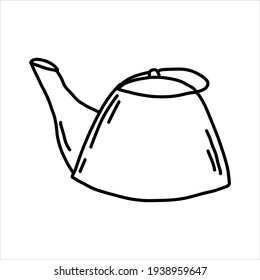 Iron kettle for picnic in doodle style isolated on white background.