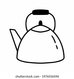 Iron kettle in style of  doodle. Vector icon with kitchen utensils for tea.