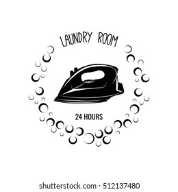 Iron Label. Laundry Badge. Bubbles Vector Illustration