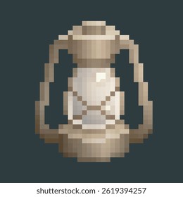 Iron lantern tool in pixel art style with isolated background