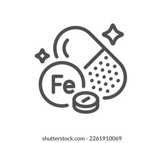 Iron line icon. Ferrum food nutrient sign. Capsule or pill supplement symbol. Quality design element. Linear style iron icon. Editable stroke. Vector