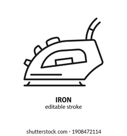 Icono de línea de hierro. Diseño de concepto de lavandería. Trazo editable. Ilustración vectorial.
