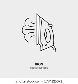 Iron Line Icon on Isolated Background. Vector Illustration of Laundry Tool. Outline Household Electrical Equipment.