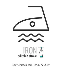 Iron line icon.Flatiron symbol.Ironing clothes.Clothing Ironing Steam Heat Press sign.Vector graphics illustration EPS 10. Editable stroke
