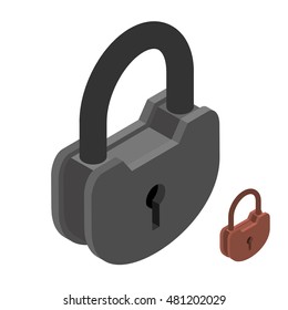 Iron lock. Large heavy padlock. Big vintage latch