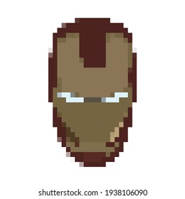 Iron Man Super Hero Mosaic Vector Icon Placed On White Background. Pixel Iron Man