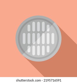 Iron manhole icon flat vector. City road. Gutter plate