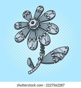 Iron metal flower pinup pop art retro vector illustration. Comic book style imitation.