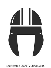 Iron or metal helmet for protection of fighter. Combatant uniform or headpiece uniform for man. Medieval or ancient warrior or knight equipment isolated monochrome icon. Vector in flat style