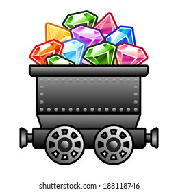 Iron mine cart with diamonds