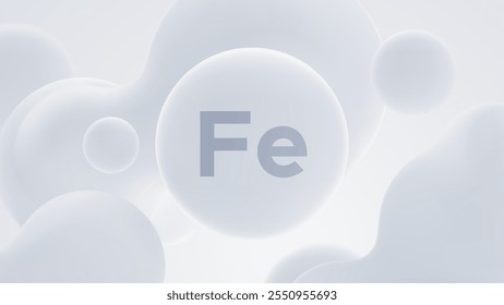 Iron mineral soft white particle. Vector 3d illustration. Liquid shapes. Dietary supplement product concept.